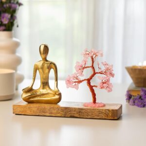 nirvana rose quartz crystal tree | handcrafted bonsai for energy healing, meditation, home decor, positive vibes, feng shui & spiritual balance for mindfulness and wellness, 15x7 cm