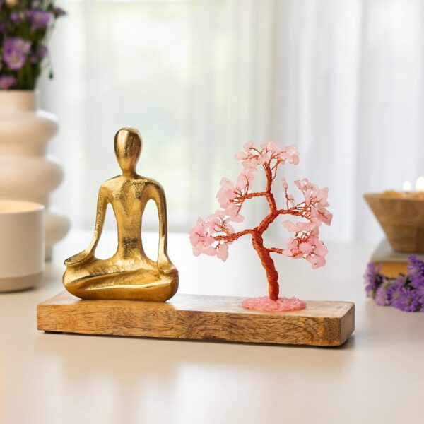 nirvana rose quartz crystal tree | handcrafted bonsai for energy healing, meditation, home decor, positive vibes, feng shui & spiritual balance for mindfulness and wellness, 15x7 cm