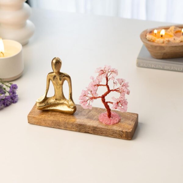 nirvana rose quartz crystal tree | handcrafted bonsai for energy healing, meditation, home decor, positive vibes, feng shui & spiritual balance for mindfulness and wellness, 15x7 cm