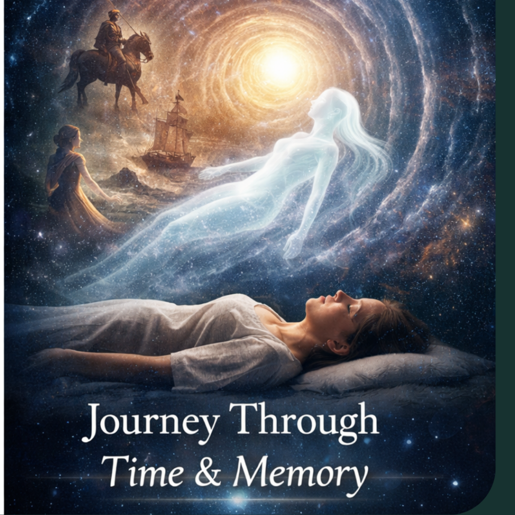 past life regression meditation showing soul journey through time and memories
