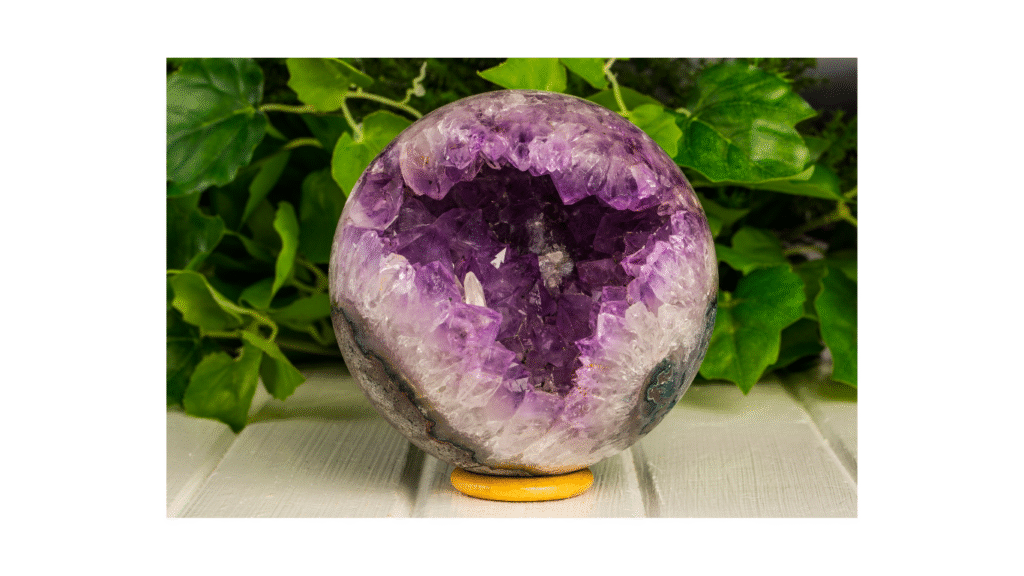 amethyst crystal placed on meditation mat
